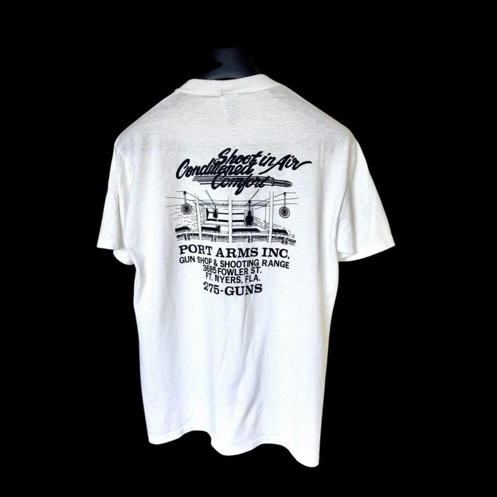 Vintage 70's Guns Shooting Tshirt Jerzees Sz Large Distressed White Made In USA